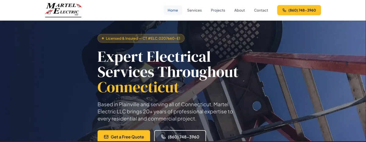 Martel Electric LLC homepage — built by Shoreline Web Solutions